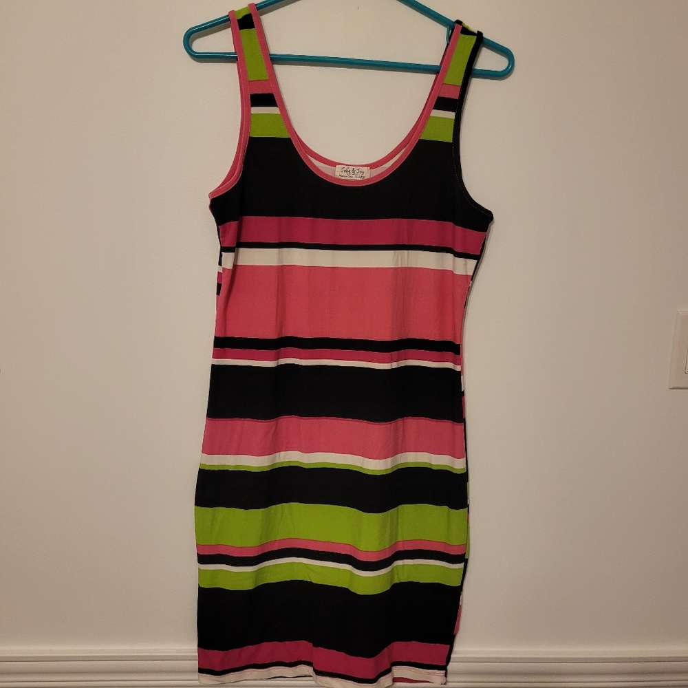 Jolie & Joy Summer Dress Sundress Sleeveless Striped Pink and Green Size XL